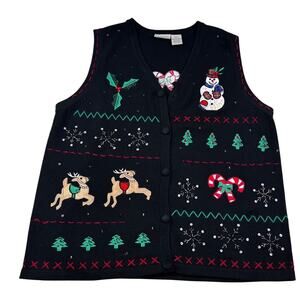Basic Editions Holiday Vintage Christmas Theme Embroidered Vest Women's Size 2X